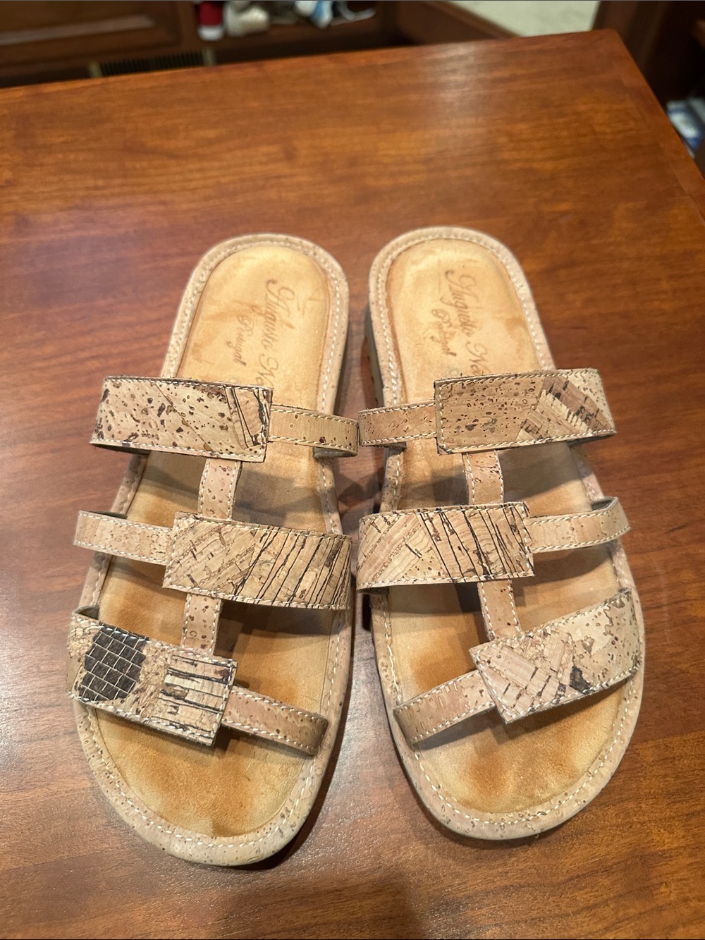 Cork-Textured Strappy Slide Sandals - Neutral Tan, bought in Portugal